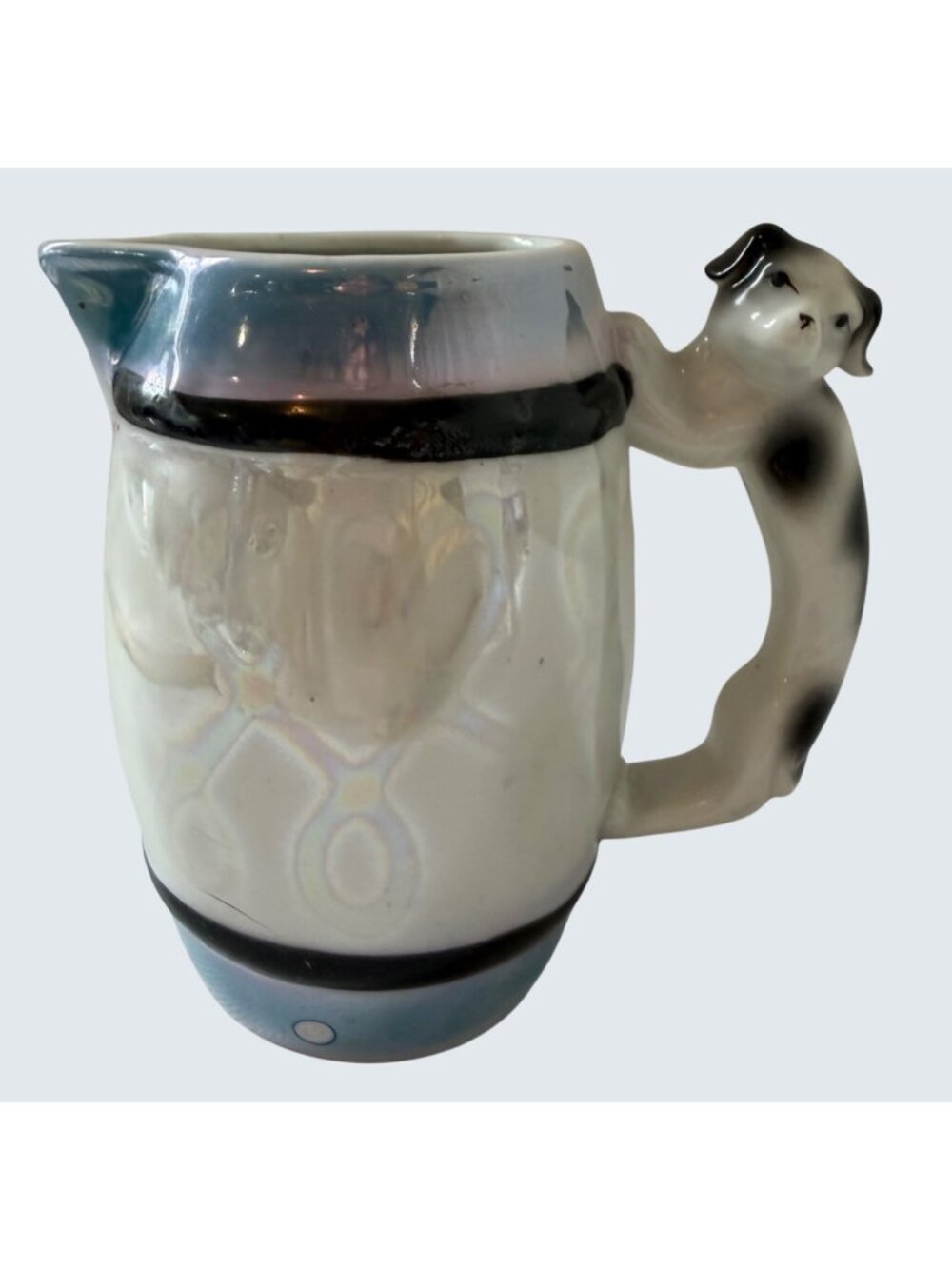 Vintage Japan Lusterware Creamer Pitcher Figural Dog Handle Made in Japan